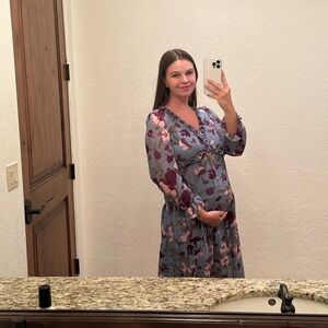 Blue Floral Maternity Dress